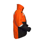 sleeve view of orange and black Catalyst Flotation Coat